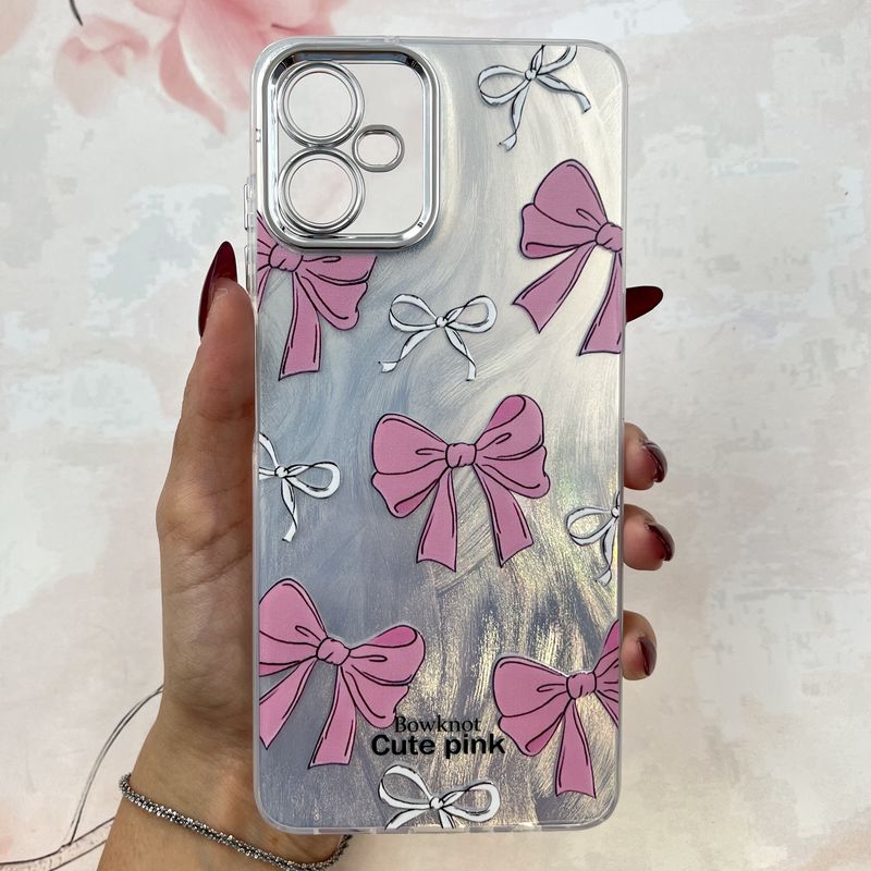 قاب گوشی Galaxy A06 سامسونگ Ribbon Case ضد ضربه محافظ لنز دار Silver طرح پاپیون صورتی کد 367787