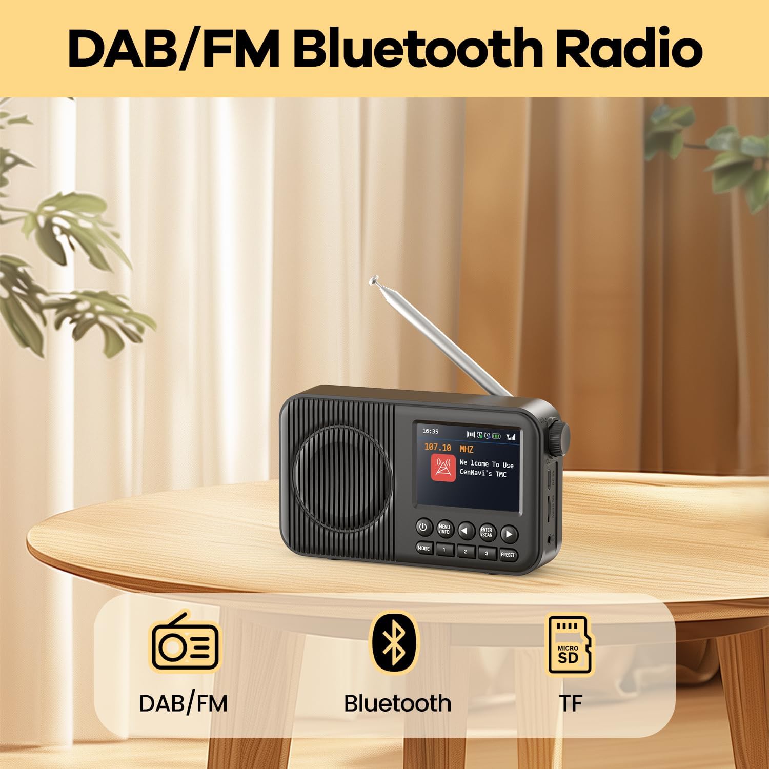 رادیو قابل حمل DR112T رادیو دیجیتال FM AM SW با بلوتوث، پخش MP3 و باتری شارژی