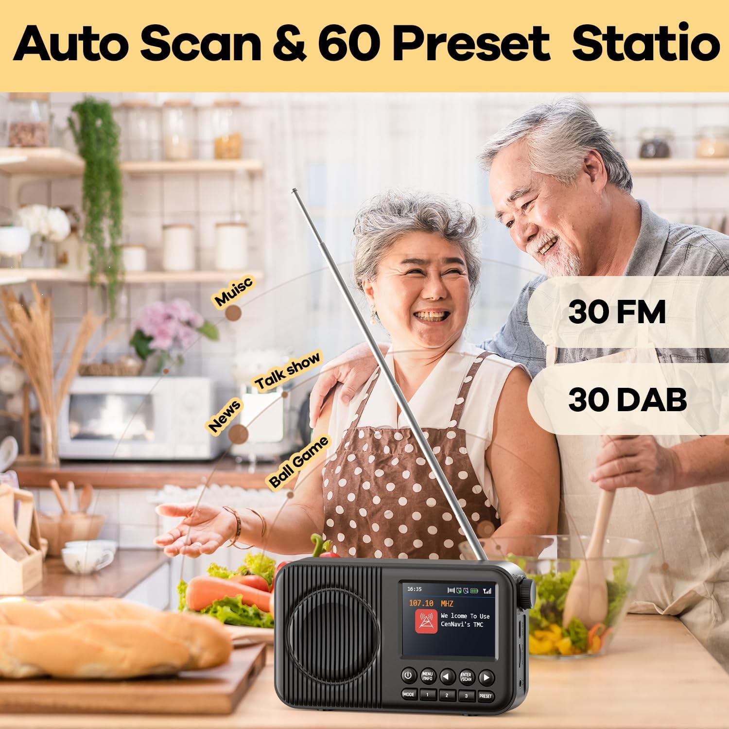 رادیو قابل حمل DR112T رادیو دیجیتال FM AM SW با بلوتوث، پخش MP3 و باتری شارژی