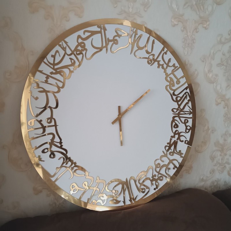 ساعت دیواری چوبی وان یکاد سفید طلایی کد 45 پس کرایه