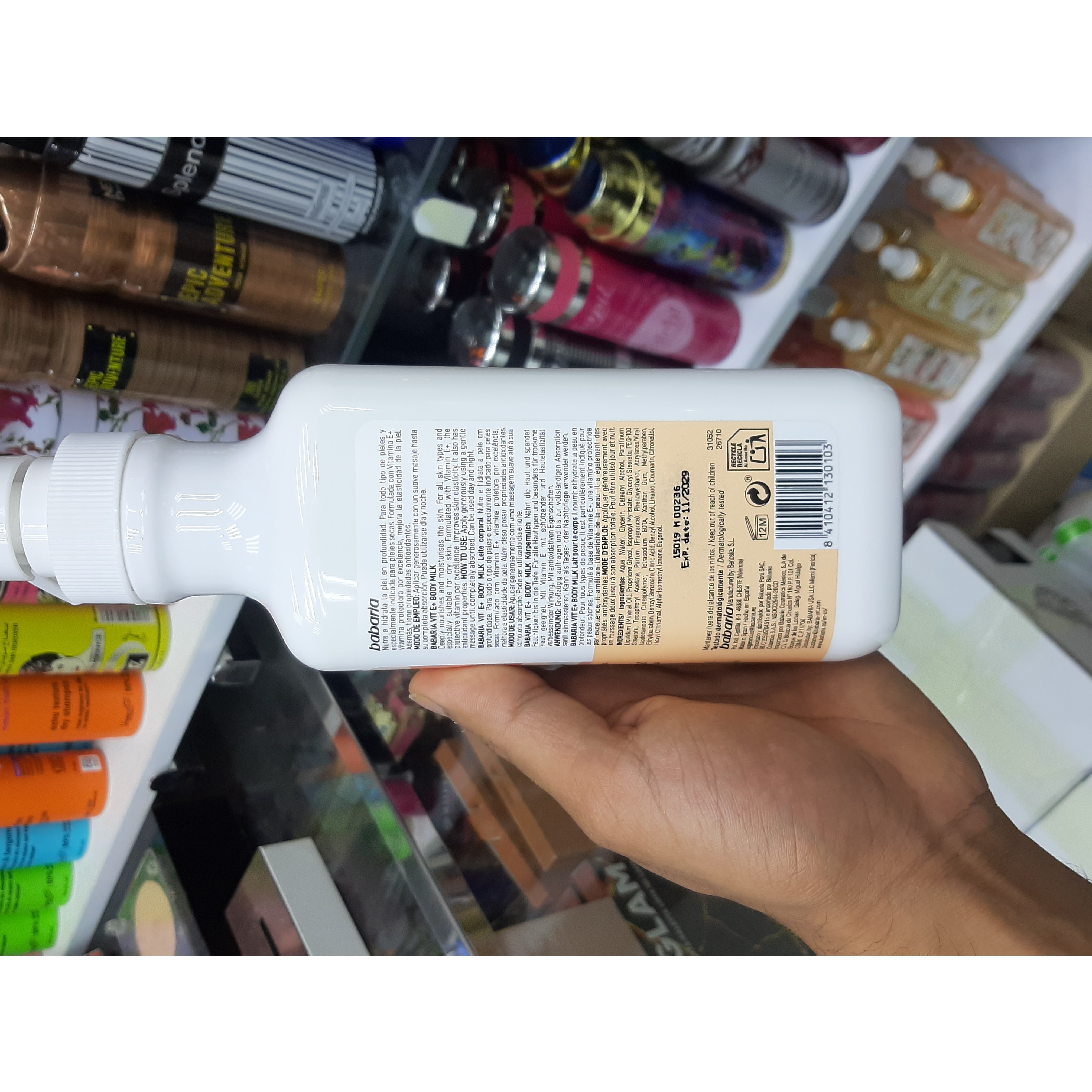 لوسیون بدن باباریا حاوی ویتامین E و C حجم 500 میل