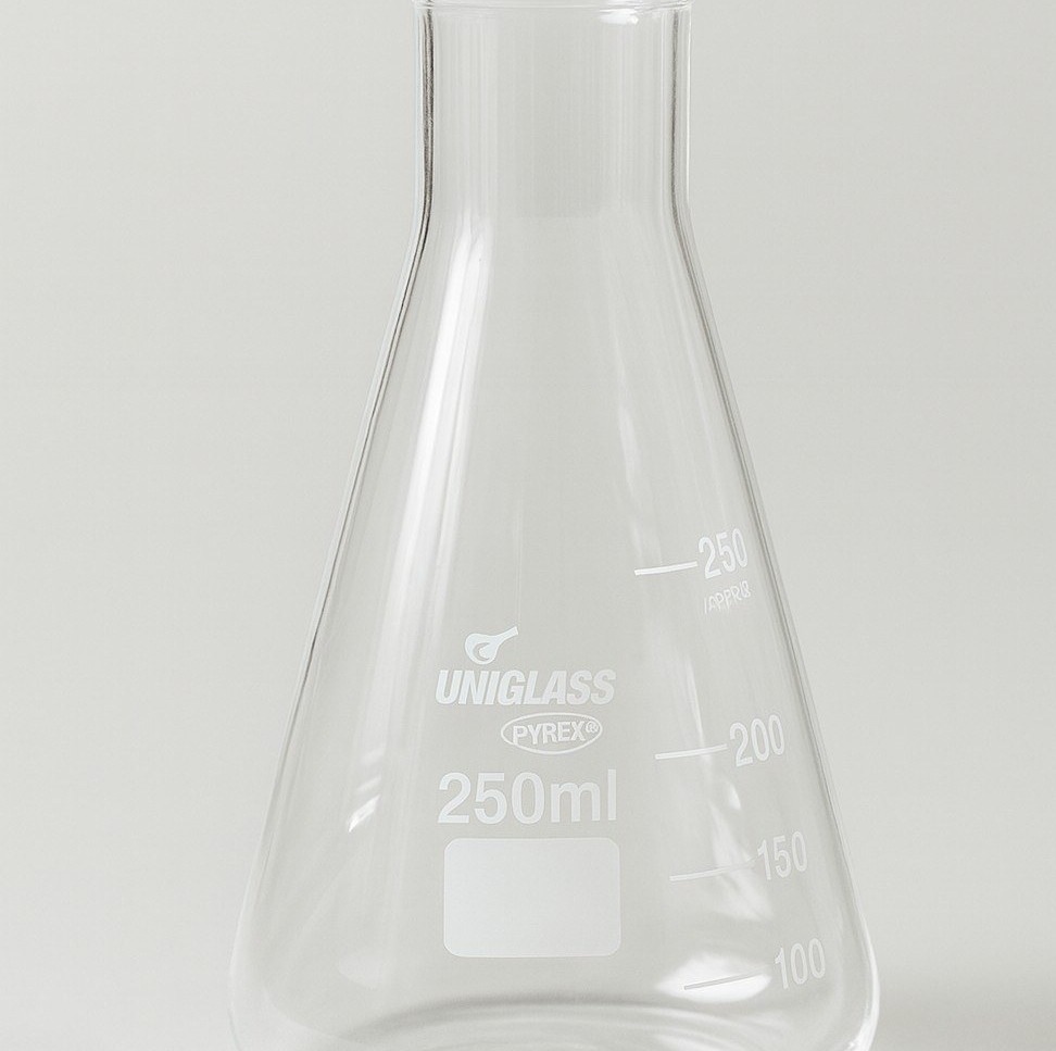 ارلن مایر شیشه ای 250 سی سی - یونی گلس ا(Glass Erlenmeyer 250cc - Uniglass)