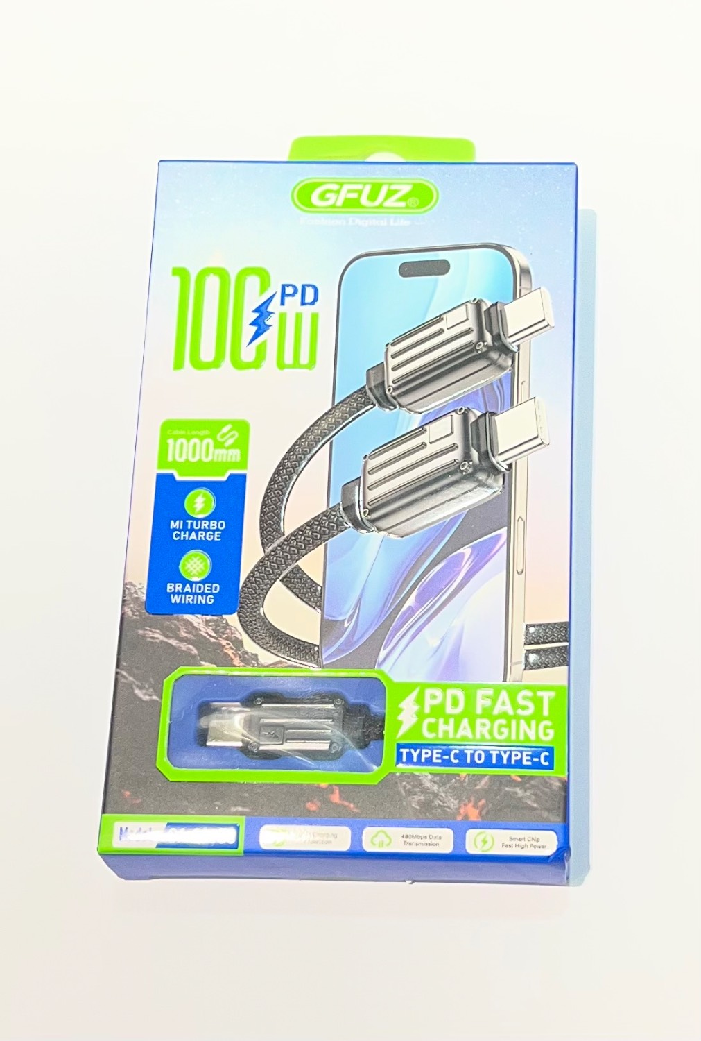 خرید کابل شارژ 2 سر تایپ C توان 100 وات GFUZ CA-225CC از فروشگاه شبکه برق امنیت