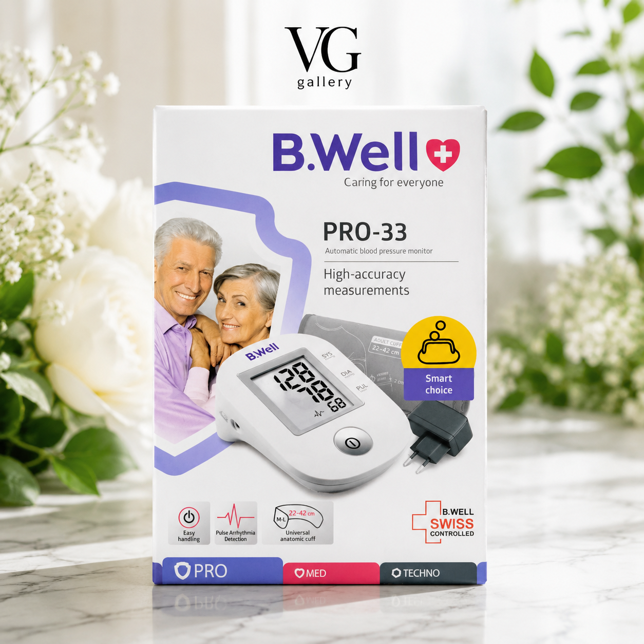فشارسنج بازویی دیجیتال بیول B.Well مدل PRO-33 با تشخیص آریتمی و کاف آناتومیک 22تا42 سانتیمتر