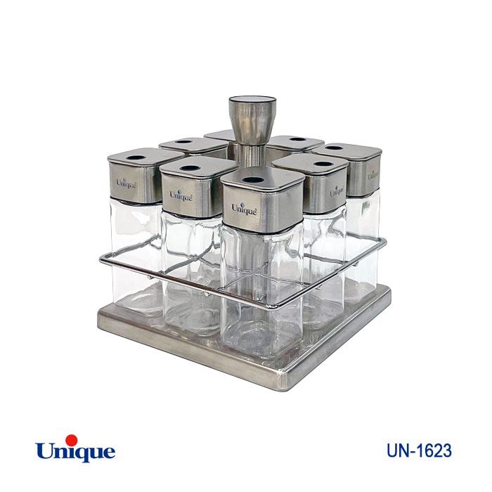 ست ادویه درب استیل یونیک Unique مربع 8 عددی کد UN-1623 (پس کرایه)