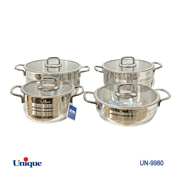 سرویس قابلمه استیل 8 پارچه یونیک Unique درب فلت جدید کد UN-9980 (پس کرایه)