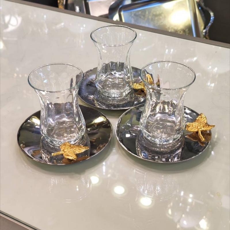 فنجان نلبکی استیل برنج 6 عددی (پس کرایه)
