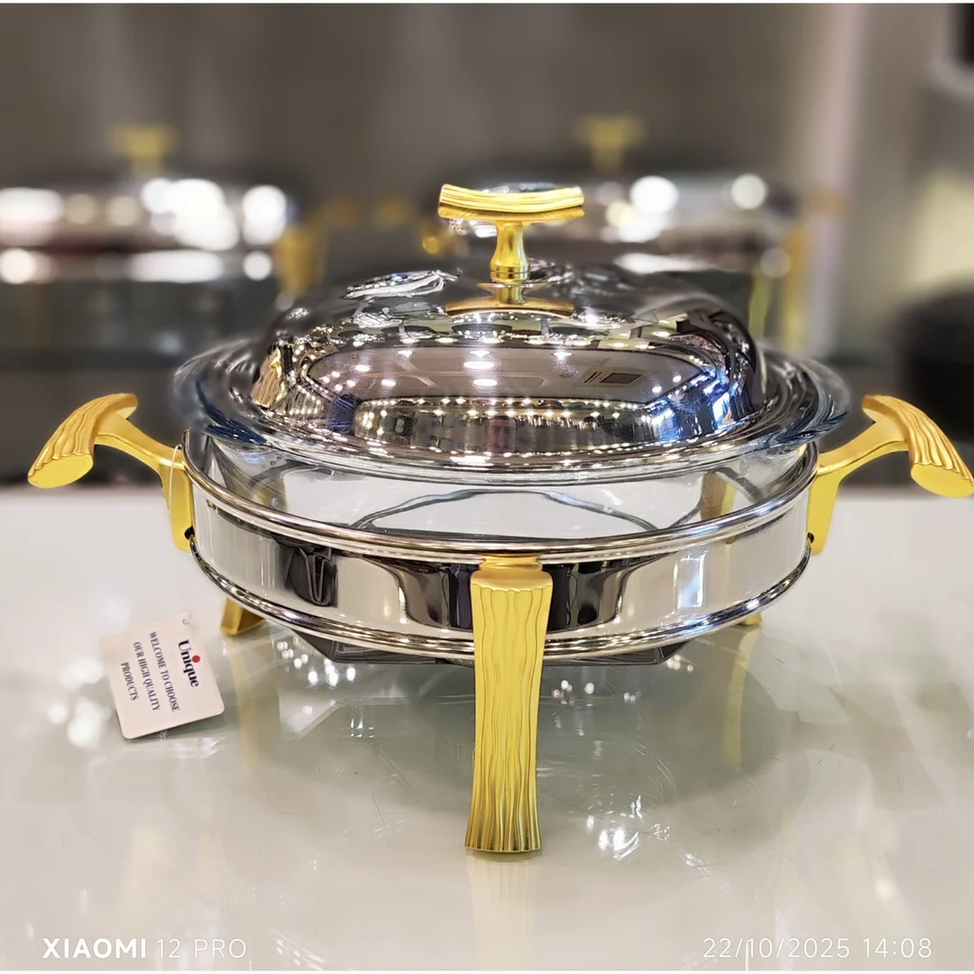 سوفله خورشت خوری گرد یونیک پایه طلائی کد 3855 (پس کرایه)