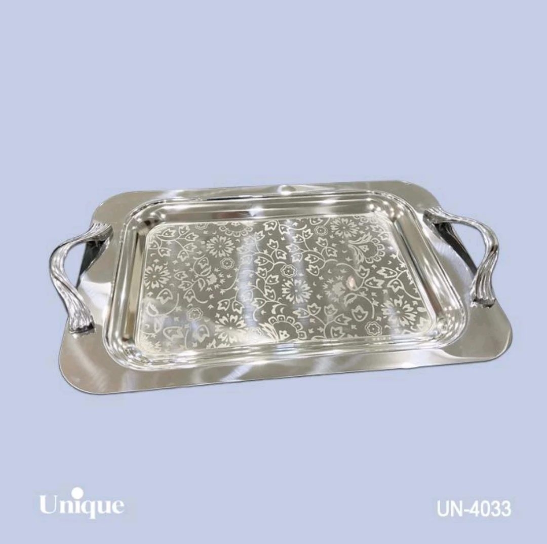 سینی براق استیل یونیک Unique بدون پایه بزرگ کد UN-4033 (پس کرایه)