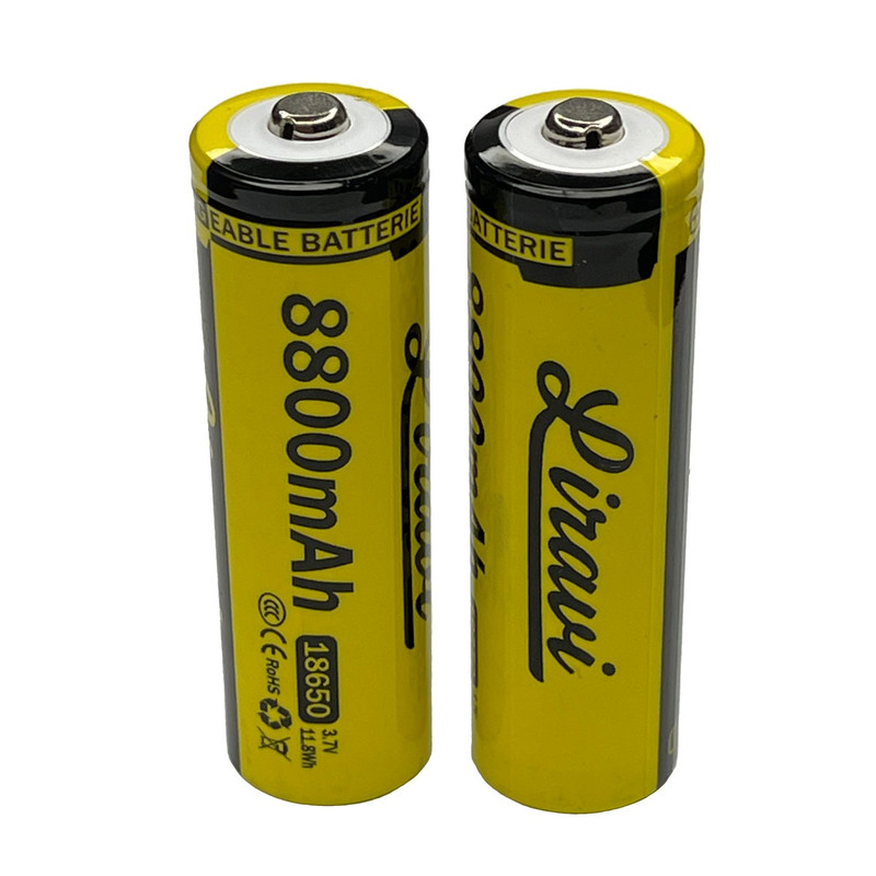باتری لیتیومی قابل شارژ لیراوی مدل 18650 کد 3.7v ظرفیت 8800 میلیآمپرساعت بسته 2 عددی
