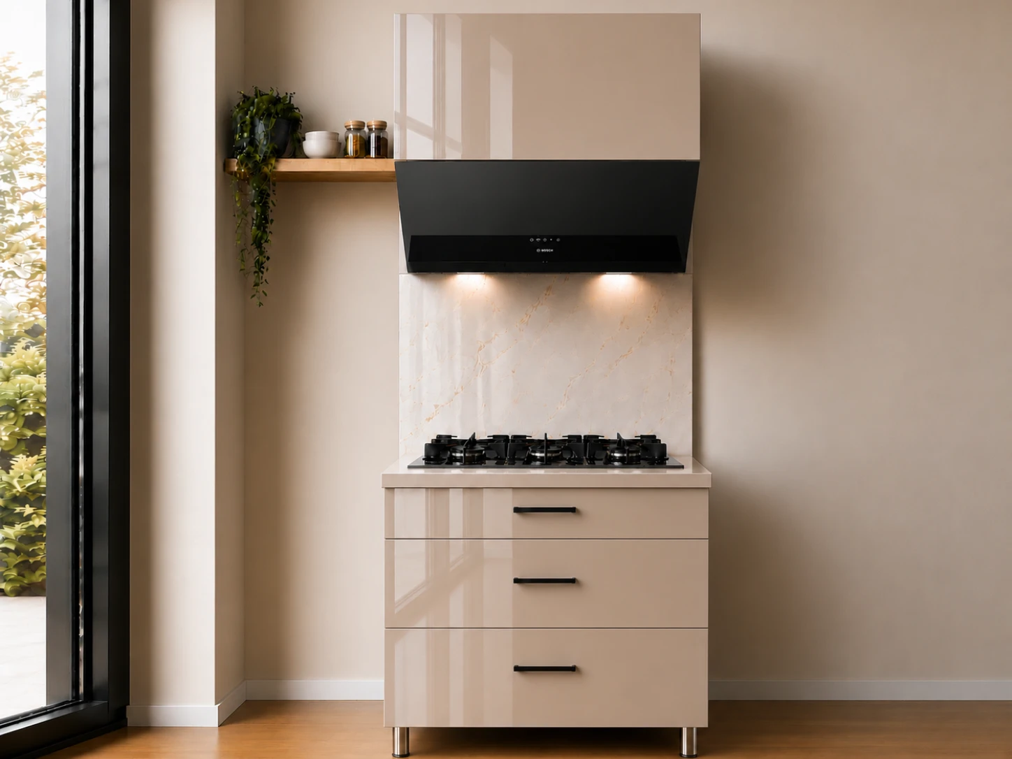 کابینت زیرگازی هایگلاس + باکس هود
