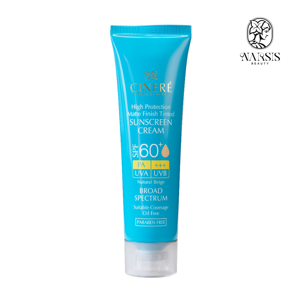  کرم ضد آفتاب رنگی مات بژ طبیعی SPF60 سینره فاقد چربی 50 میلی لیتر نارسیس بیوتی