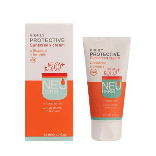  کرم ضد آفتاب SPF 50 بی رنگ نئودرم مناسب پوست معمولی تا خشک 50 میلی لیتر نارسیس بیوتی