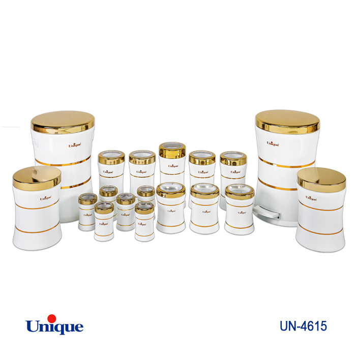 سرویس 18 پارچه کمر باریک سنباده ای سفید درب طلا یونیک کد UN-4615