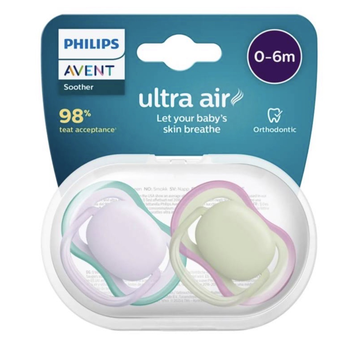 پستانک ارتودنسی اونت 0-6 ماه دخترانه ultraAir مدل scf085/28 Avent