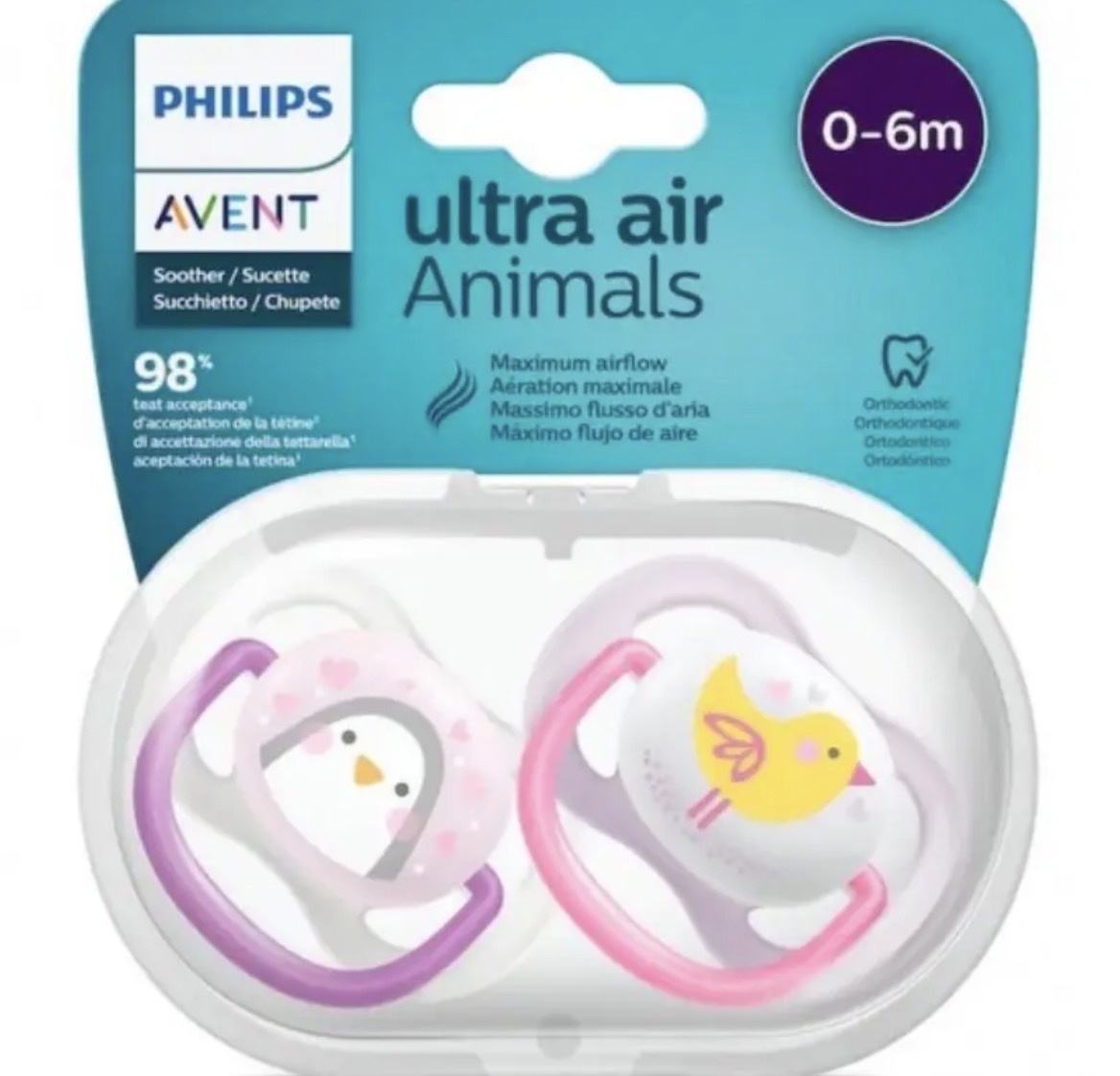 پستانک ارتودنسی اونت 0-6 ماه سری UltraAir avent
