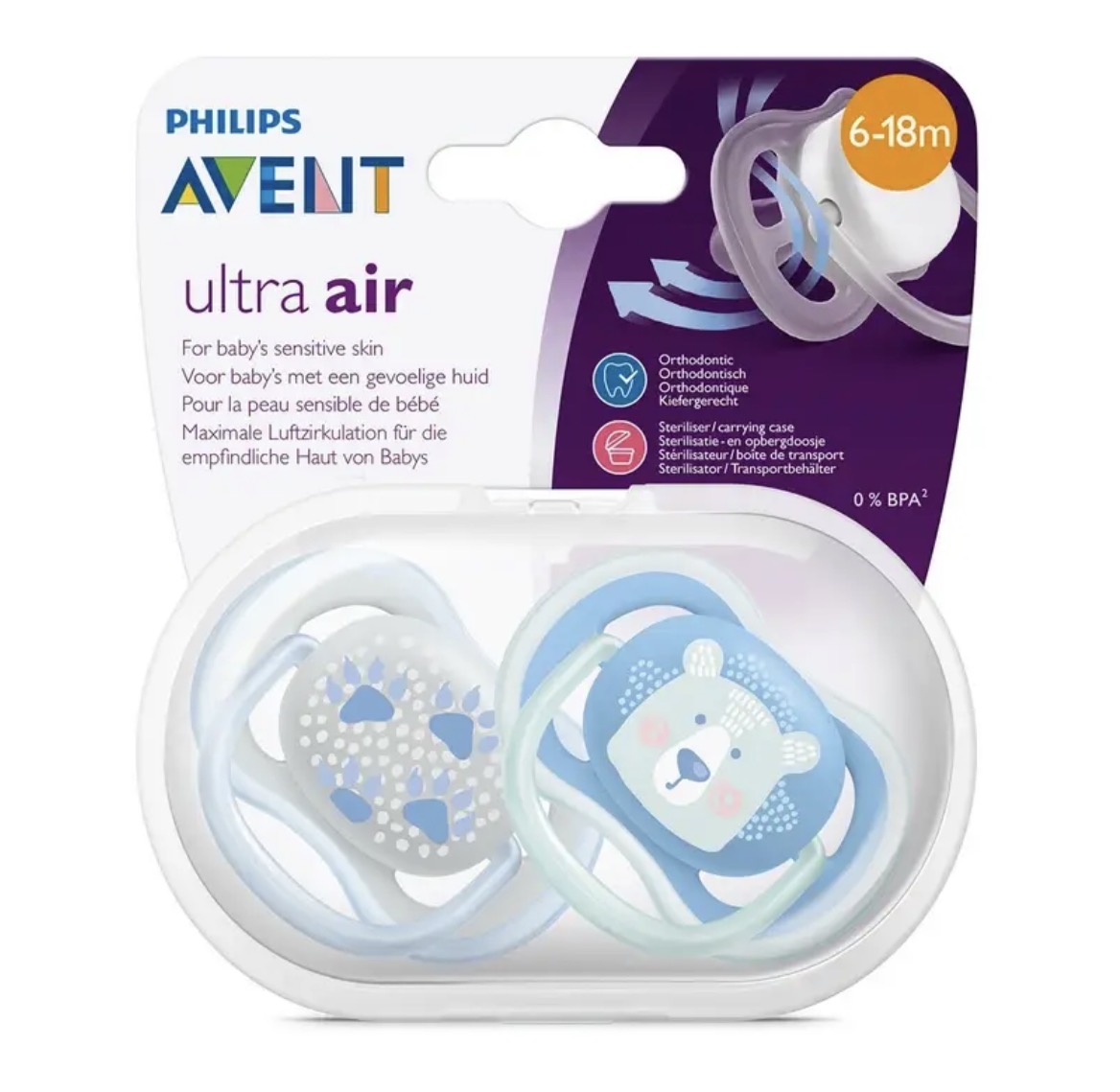 پستانک ارتودنسی اونت 6-18 ماه پسرانه UltraAir avent
