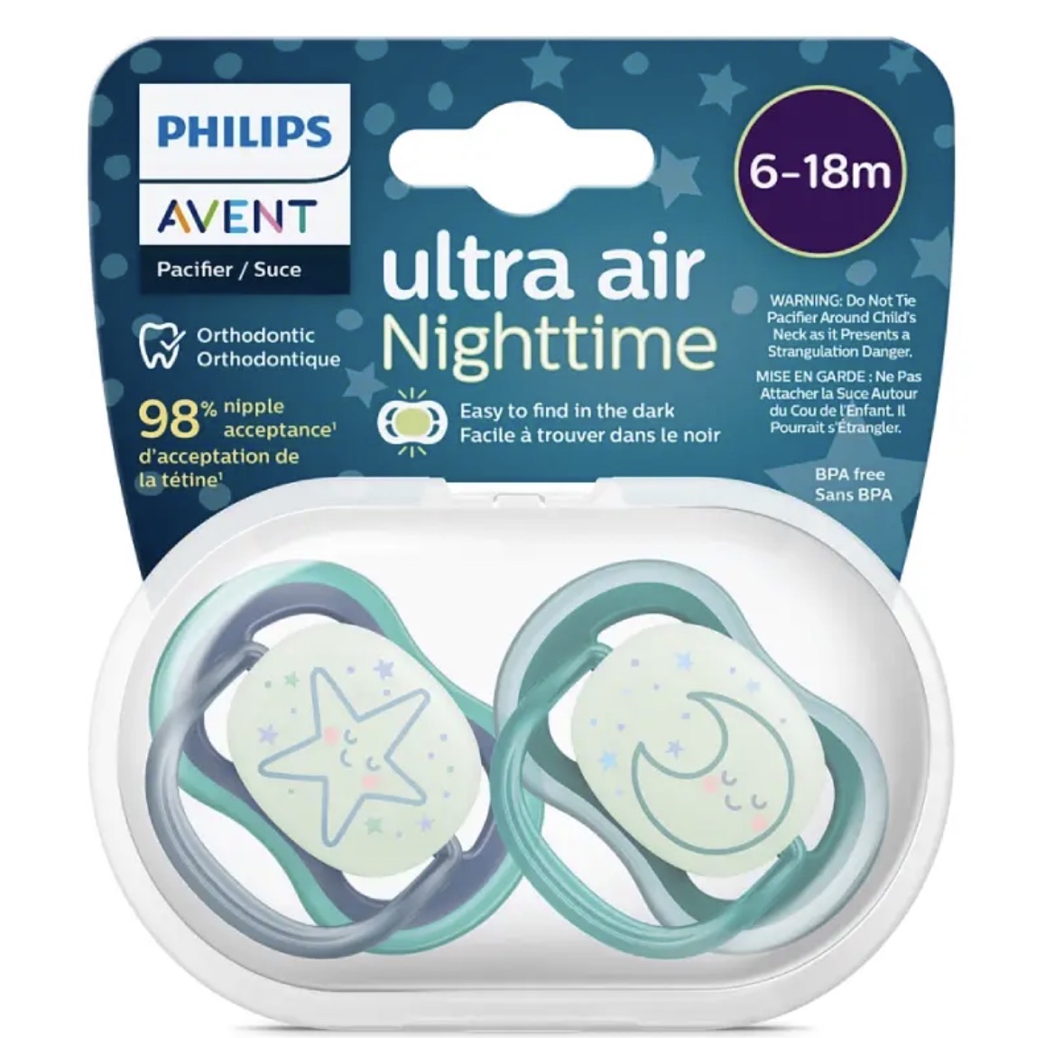 پستانک ارتودنسی شب تاب اونت 6-18 ماه UltraAir avent