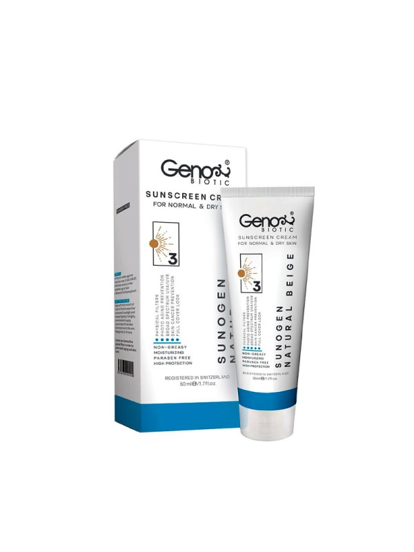 ضد آفتاب ژنو بایوتیک پوست خشک و معمولی بژ طبیعی SPF50