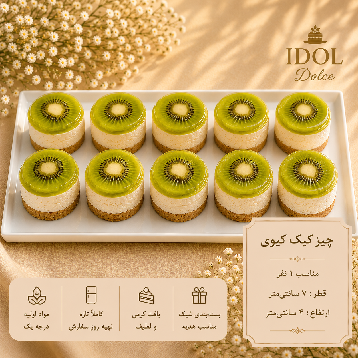 چیزکیک کیوی دستساز و دسر تکنفره IDOL Dolce