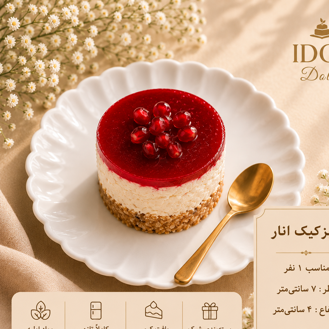 چیزکیک انار دستساز ودسر تکنفره IDOL Dolce
