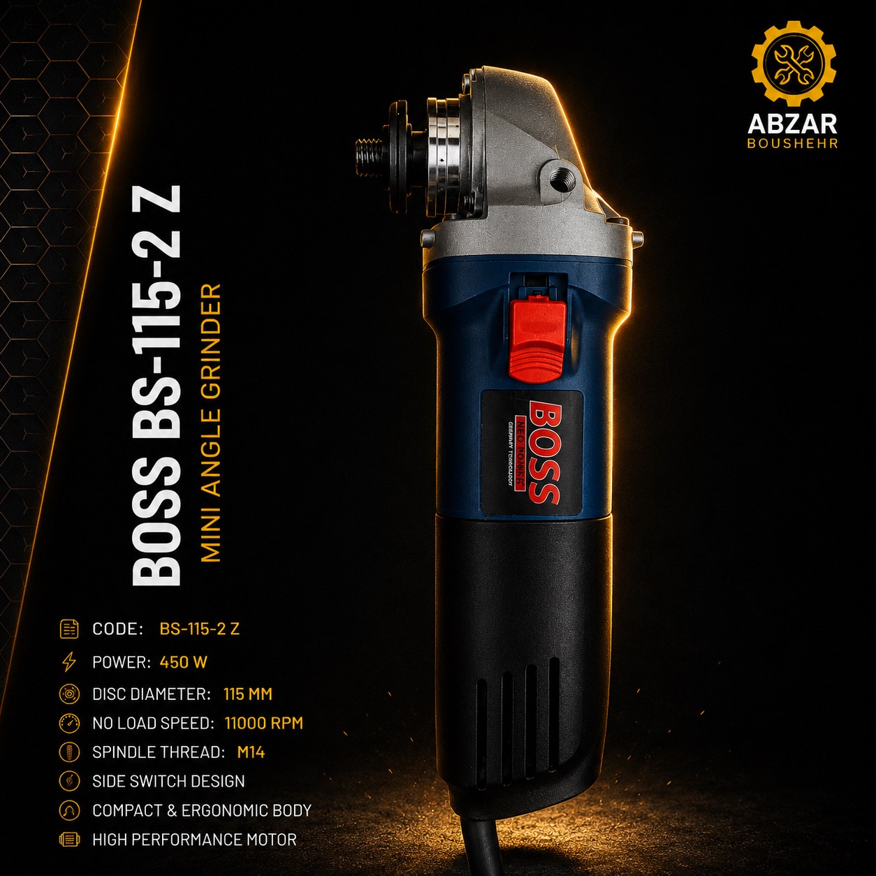 مینی فرز کلید بغل 450 وات باس مدل BS-115-2Z