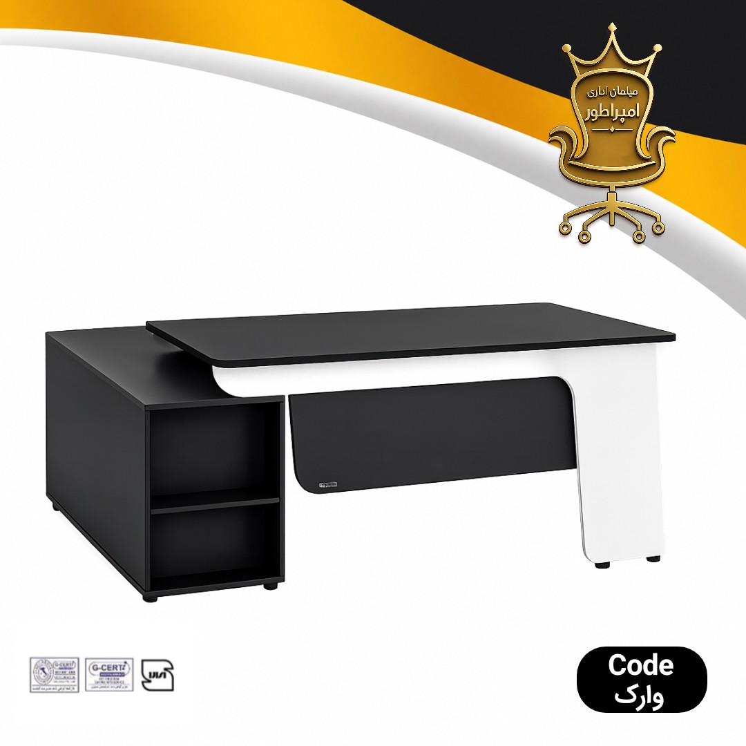 خرید میز مدیریت اداری مدل وارک میز مدیریت MDF با ال و سه کشو مبلمان اداری امپراطور