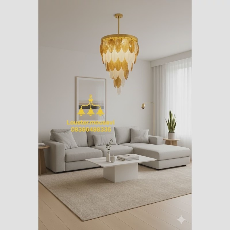 لوستر کریستالی مدل برگی قطر 45 سانتیمتر