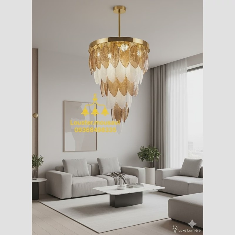 لوستر کریستالی مدل برگی قطر 45 سانتیمتر