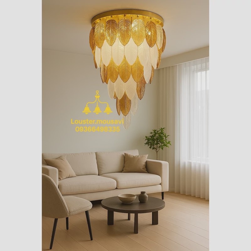 لوستر کریستالی مدل برگی قطر 45 سانتیمتر