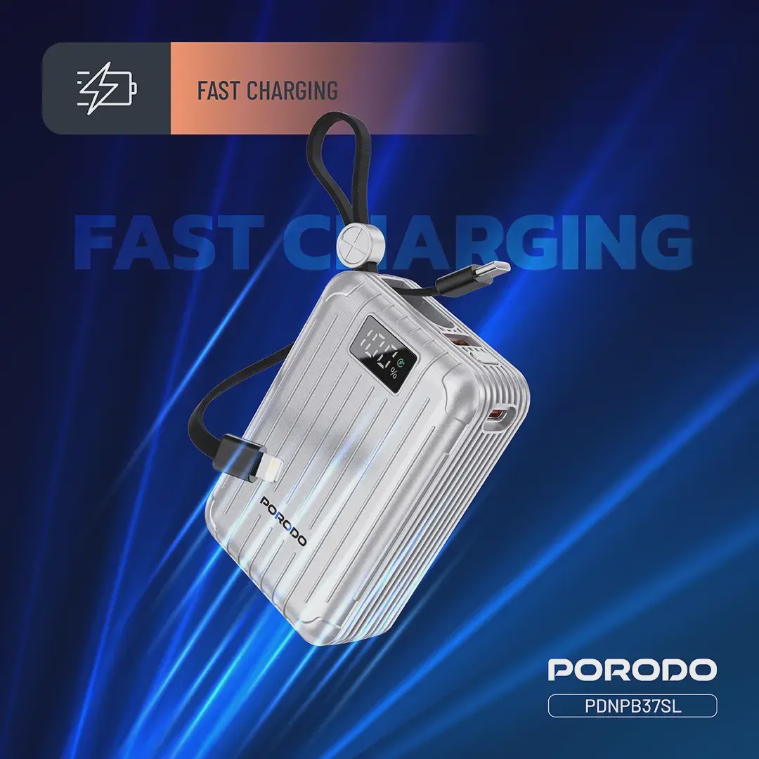 پاوربانک 20000 میلی آمپرساعت با کابل Type-C و لایتنینگ Porodo Petite PDNPB37