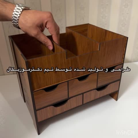 استند لوازم ارایشی چوبی بسیار جادار دارای پنج کشو و سه مقسم - ساخته شده از ام دی اف - خرید بی واسطه از تولیدی - پس کرایه