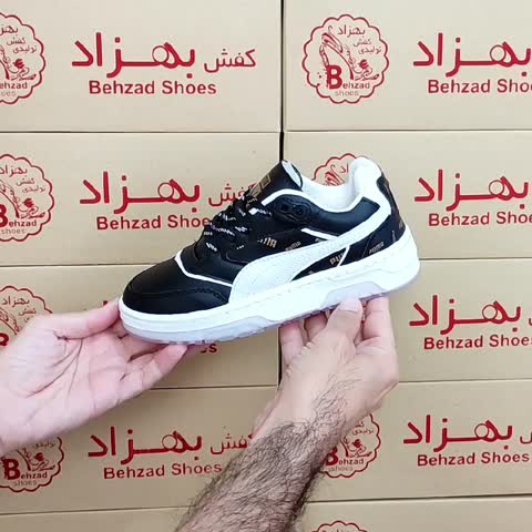کتونی پوما بچه گانه پسرانه سایز 31 تا 36 رنگ مشکی سفید زیره ترمو عطری دور دوخت کفی طبی لژ سه و نیم سانتی رویه چرم صنعتی
