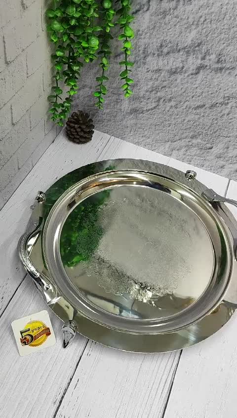 سینی پذیرایی استیل پایه دار گرد بزرگ