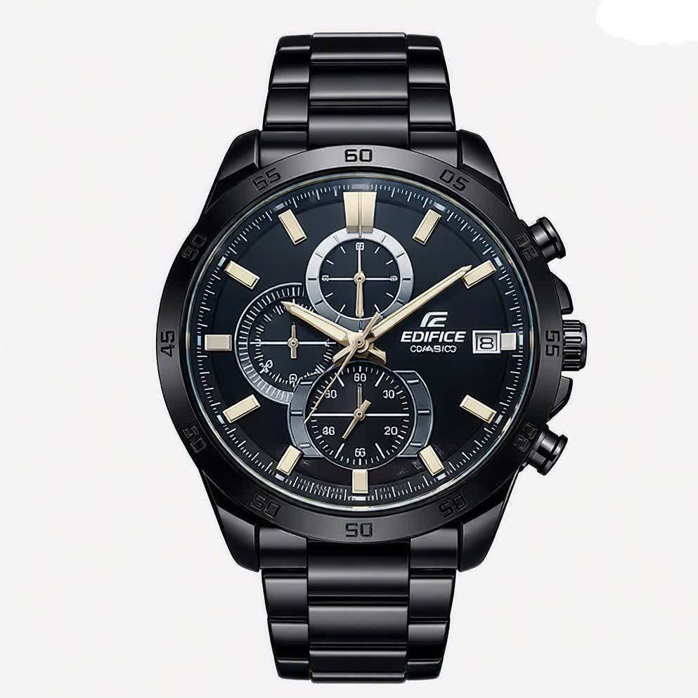 ساعت مچی مردانه کاسیو ادیفایس سه زمانه CASIO EDIFICE فول بلک+ جعبه