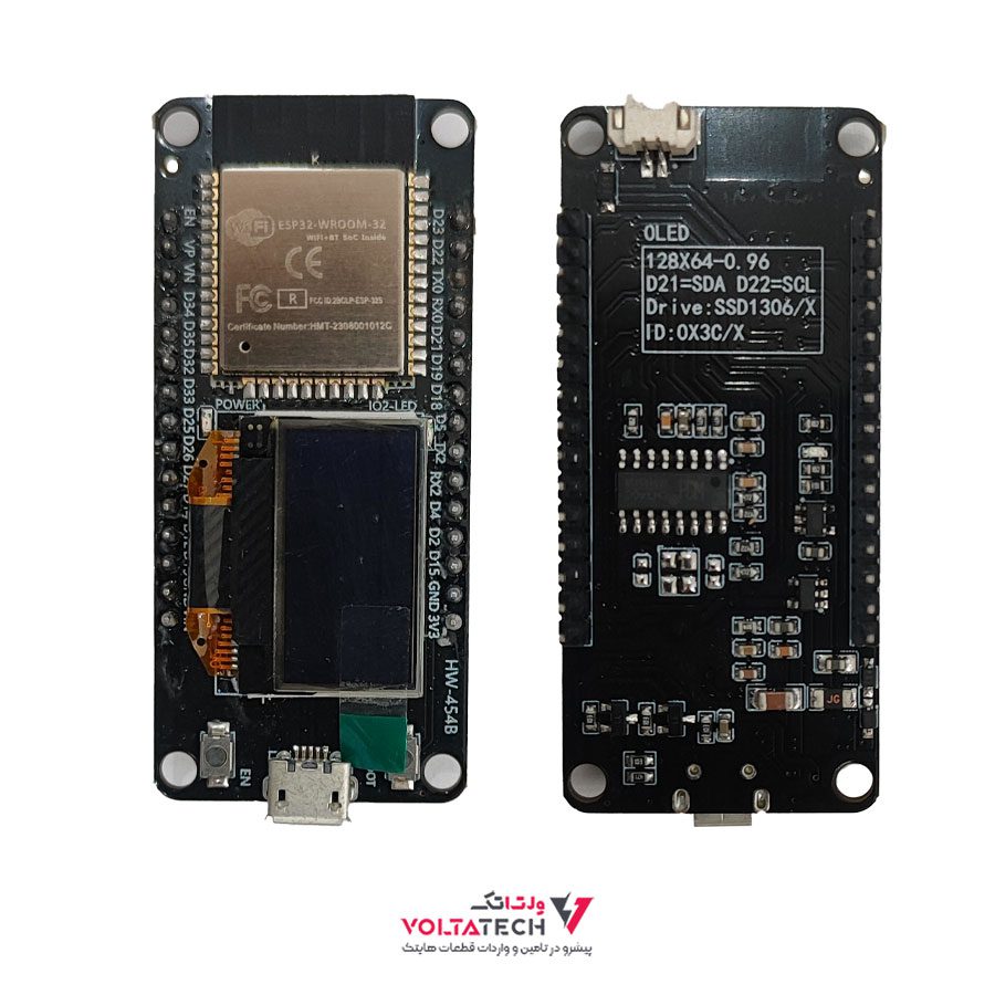 برد توسعه ESP32 با مبدل CP2102 و نمایشگر 0.96 اینچ