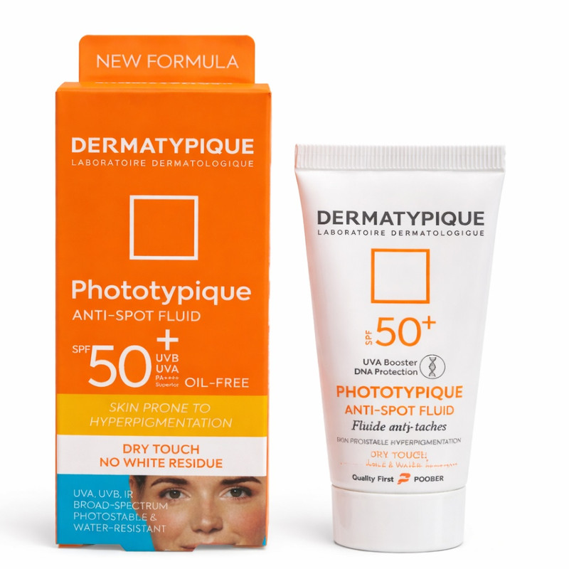 فلویید ضدآفتاب بیرنگ درماتیپیک SPF50 مدل Anti spot محافظ UVAUVBمناسب برای انواع پوست حجم 40 میلیلیتر