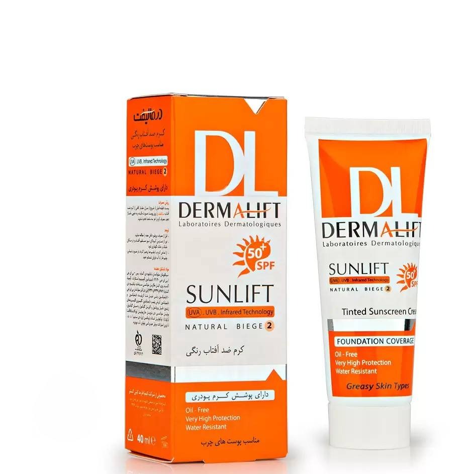 ضد آفتاب درمالیفت رنگی (بژ طبیعی) با SPF50 مناسب پوست چرب حجم 40 میلی لیتر