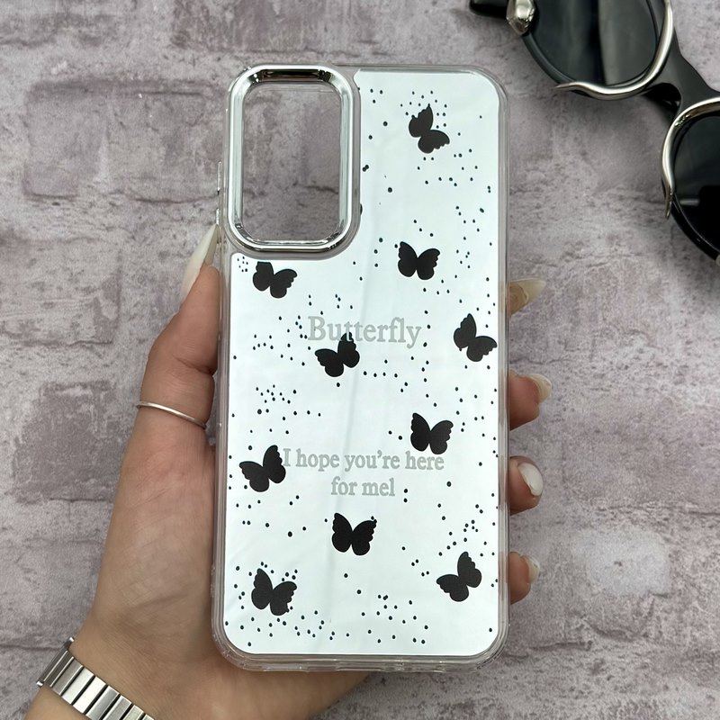 قاب گوشی Galaxy A14 سامسونگ اورجینال فانتزی سخت آینه ای لنز کرومی ایربگ دار طرح پروانه کیوت کد 167217