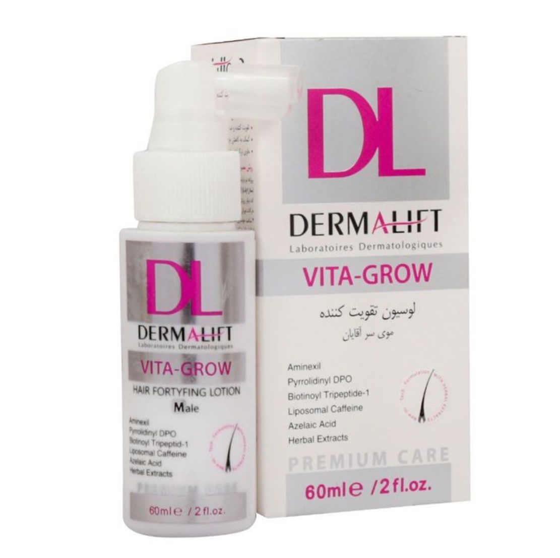 لوسیون تقویت کننده مو سر آقایان درمالیفت مدل Vita Grow حجم 60 میلی لیتر