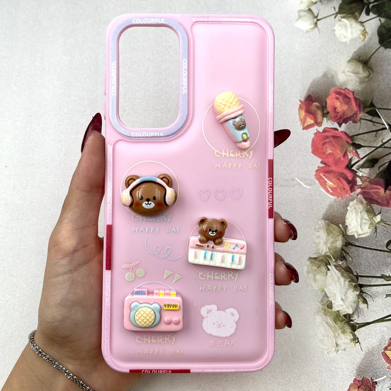 قاب گوشی Galaxy A17 سامسونگ 3D Honey Case سیلیکونی عروسکی برجسته ضد ضربه صورتی کد 281820