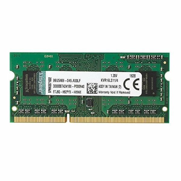 رم لپتاپ DDR3L کینگستون مدل KVR16LS11GREEN ظرفیت 4 گیگابایت تک کاناله فرکانس 1600 مگاهرتز تایمینگ CL11 ولتاژ 1.35 ولت...