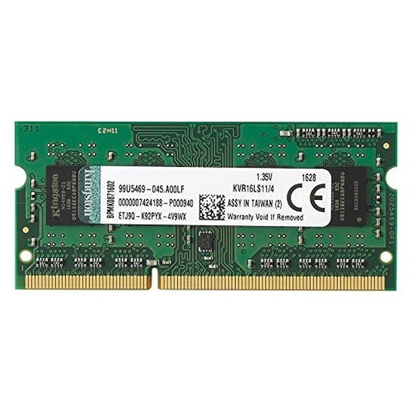 رم لپتاپ کینگستون DDR3L تک کاناله 4 گیگابایت مدل KCPC3L فرکانس 1600 مگاهرتز تایمینگ CL11 ولتاژ 1.35 ولت نوع ماژول SO-...