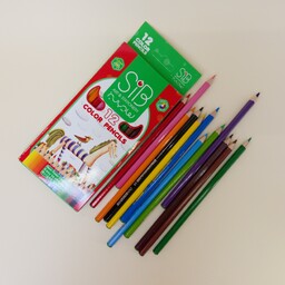 مداد رنگی 12 رنگ  جعبه مقوایی برند سیب مثل پاستل نرم و پررنگ و مغز مداد ضخیم