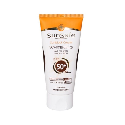 ضد آفتاب روشن کننده سان سیف ( کرم ضد آفتاب SPF50 روشن کننده سان سیف مناسب انواع پوست 50 گرم )