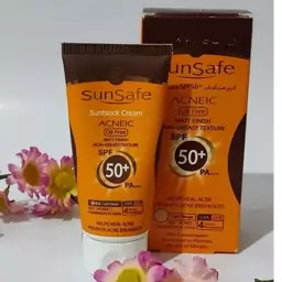 کرم ضد آفتاب رنگی سان سیف مناسب برای پوست چرب با SPF50 ( ضد آفتاب سان سیف اس پی اف 50 بژ روشن مدل آکنیک)