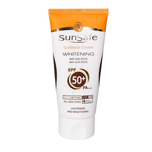 کرم ضد آفتاب SPF50 روشن کننده سان سیف مناسب انواع پوست 50 گرم ( ضد آفتاب سان سیف بژ روشن اس پی اف 50 )