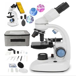 میکروسکوپ دوچشمی 1000x برابر آکرومات برقی با کیف حمل و ست تشریحات