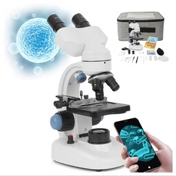 میکروسکوپ دوچشمی 1000برابر برقی با لنز آزمایشگاهی آکرومات و کیف حمل