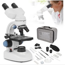 میکروسکوپ دو چشمی فلزی 1000X با لنز آکرومات و کیف حمل و ربط عکاسی